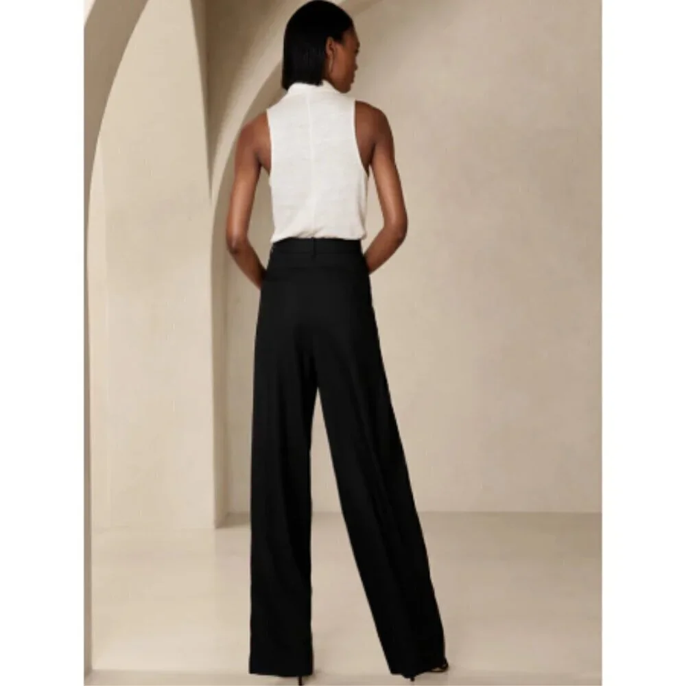 Banana Republic LENA Linen WIDE LEG Black PLEATED Pant sz 6 PETITE #629205 $140
